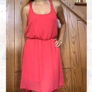 Coral dress with gold accents!